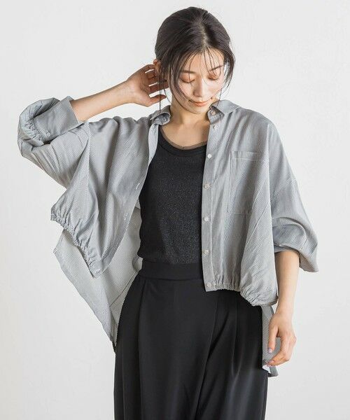 Droite lautreamont/ドロワットロートレアモン 【WEB限定】ストライプショートシャツ≪洗濯機で洗える≫ ライトグレー M Droite lautreamont/ドロワットロートレアモン 【WEB限定】ストライプショートシャツ≪洗濯機で洗える≫ ライトグレー M