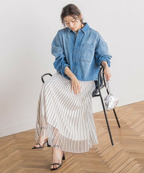 Droite lautreamont / ドロワットロートレアモン ミニ・ひざ丈スカート | シアーストライプスカート≪手洗い可能≫ | 詳細15