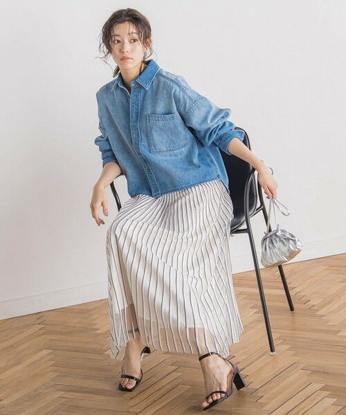 Droite lautreamont / ドロワットロートレアモン ミニ・ひざ丈スカート | シアーストライプスカート≪手洗い可能≫ | 詳細16