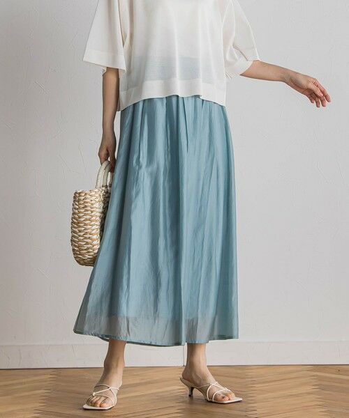 Droite lautreamont/ドロワットロートレアモン シアークロスフレアスカート≪手洗い可能≫ ブルー S Droite lautreamont/ドロワットロートレアモン シアークロスフレアスカート≪手洗い可能≫ ブルー S