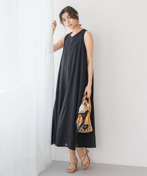 Droite lautreamont / ドロワットロートレアモン ロング・マキシ丈ワンピース | 麻調シアー2WAYシャーリングワンピース≪手洗い可能≫ | 詳細4