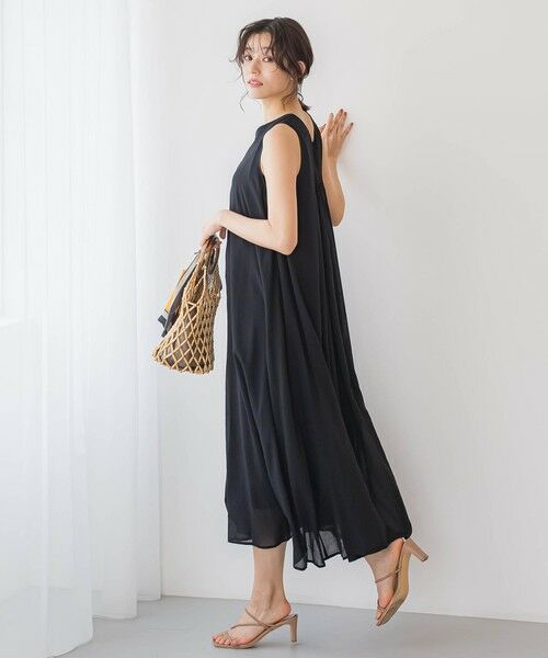 Droite lautreamont / ドロワットロートレアモン ロング・マキシ丈ワンピース | 麻調シアー2WAYシャーリングワンピース≪手洗い可能≫ | 詳細5