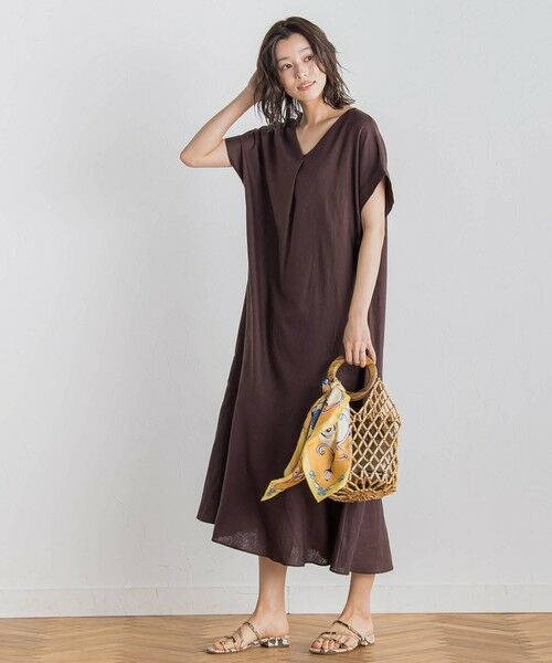 MAXMARA アウトレット●フロントスリット入りポプリンワンピース セール】 【新色追加】レーヨン麻ポプリンワンピース≪手洗い