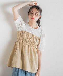 Droite lautreamont / ドロワットロートレアモン カットソー | コットン天竺ドッキングプルオーバー≪洗濯機で洗える≫