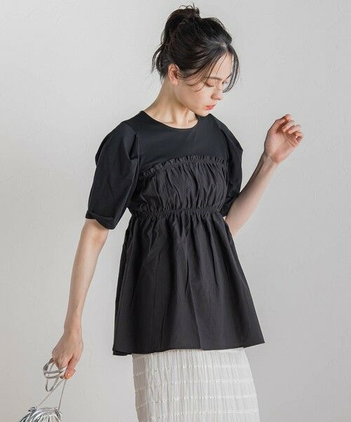 tシャツ コットン天竺ドッキングプルオーバー「洗濯機で洗える」 レディース セール】 コットン天竺ドッキングプルオーバー≪洗濯機で洗える
