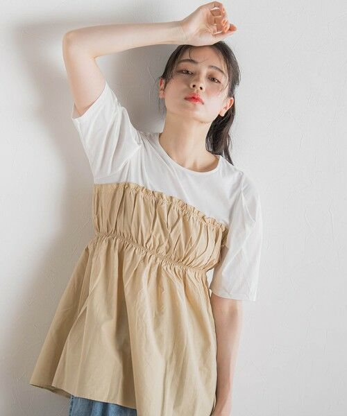 tシャツ コットン天竺ドッキングプルオーバー「洗濯機で洗える」 レディース セール】 コットン天竺ドッキングプルオーバー≪洗濯機で洗える