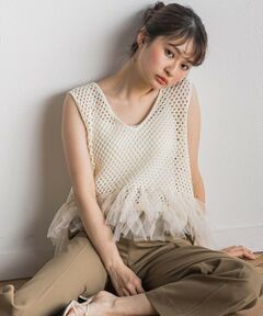 チュールMIXツイードジレ≪手洗い可能≫ チュールMIXツイードジレ≪手洗い可能≫ | Droite lautreamont