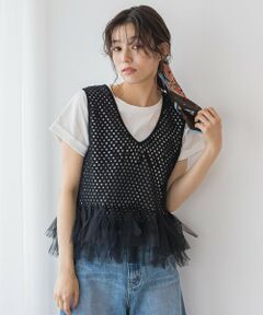 Droite lautreamont / ドロワットロートレアモン ダウンジャケット・ベスト | 裾チュールメッシュベスト≪手洗い可能≫