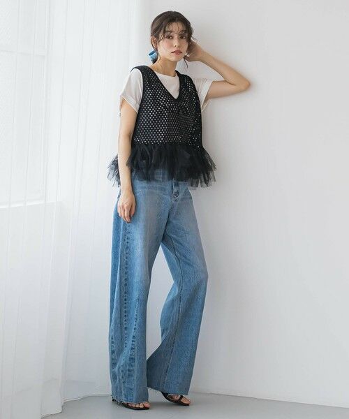 Droite lautreamont / ドロワットロートレアモン ダウンジャケット・ベスト | 裾チュールメッシュベスト≪手洗い可能≫ | 詳細10