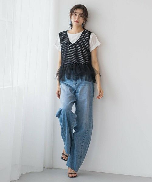 Droite lautreamont / ドロワットロートレアモン ダウンジャケット・ベスト | 裾チュールメッシュベスト≪手洗い可能≫ | 詳細11