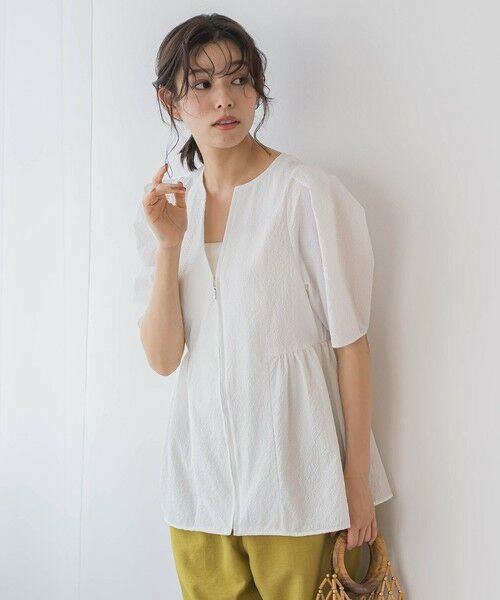 Droite lautreamont/ドロワットロートレアモン カラミタンブラーZIPブラウス&#8810;手洗い可能&#8811; オフホワイト M