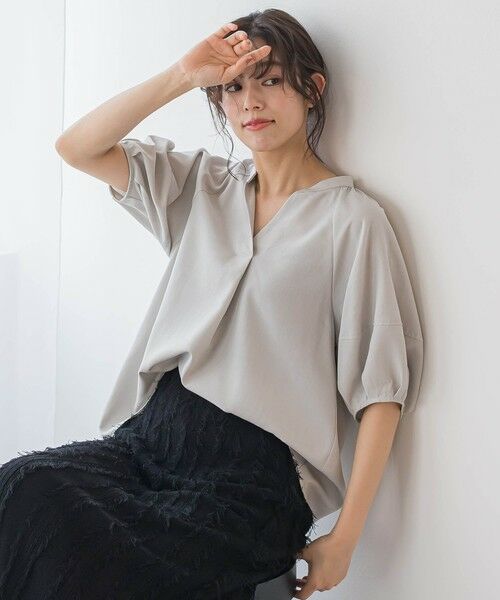 Droite lautreamont / ドロワットロートレアモン シャツ・ブラウス | タンブラーブッチャーキーネックブラウス≪手洗い可能≫ | 詳細20