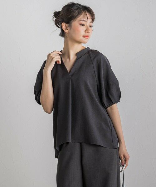 Droite lautreamont/ドロワットロートレアモン タンブラーブッチャーキーネックブラウス≪手洗い可能≫ チャコールグレー M Droite lautreamont/ドロワットロートレアモン タンブラーブッチャーキーネックブラウス≪手洗い可能≫ チャコールグレー M