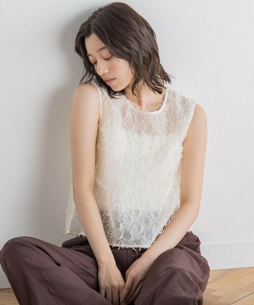 Droite lautreamont/ドロワットロートレアモン リボンカットジャガードブラウス&#8810;手洗い可能&#8811; オフホワイト M