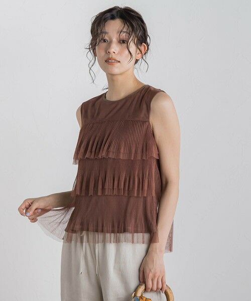 Droite lautreamont/ドロワットロートレアモン チュールドッキングプルオーバー≪手洗い可能≫ ブラウン M Droite lautreamont/ドロワットロートレアモン チュールドッキングプルオーバー≪手洗い可能≫ ブラウン M