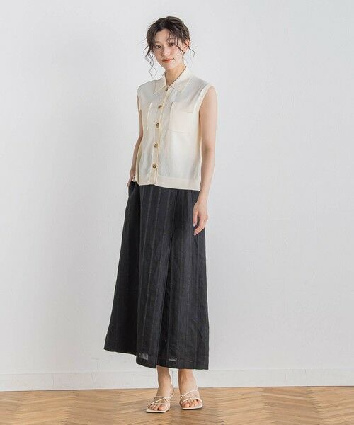 Droite lautreamont / ドロワットロートレアモン ミニ・ひざ丈スカート | リネンストライプスカート≪手洗い可能≫ | 詳細1