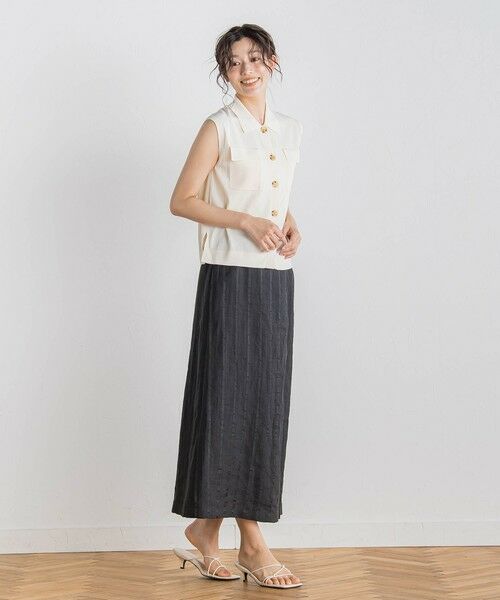 Droite lautreamont / ドロワットロートレアモン ミニ・ひざ丈スカート | リネンストライプスカート≪手洗い可能≫ | 詳細2