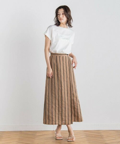 Droite lautreamont / ドロワットロートレアモン ミニ・ひざ丈スカート | リネンストライプスカート≪手洗い可能≫ | 詳細13