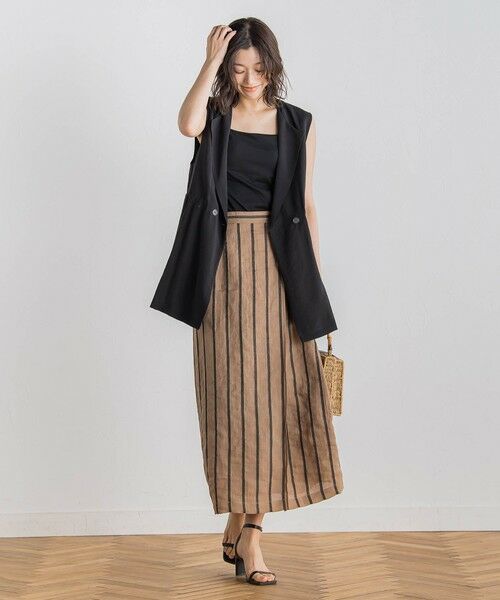Droite lautreamont / ドロワットロートレアモン ミニ・ひざ丈スカート | リネンストライプスカート≪手洗い可能≫ | 詳細23