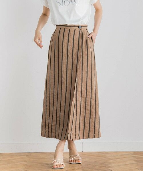 Droite lautreamont / ドロワットロートレアモン ミニ・ひざ丈スカート | リネンストライプスカート≪手洗い可能≫ | 詳細17