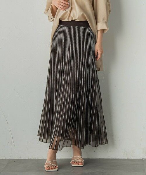 Droite lautreamont/ドロワットロートレアモン シアーストライプスカート≪手洗い可能≫ ブラウン M Droite lautreamont/ドロワットロートレアモン シアーストライプスカート≪手洗い可能≫ ブラウン M