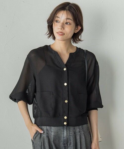 Droite lautreamont/ドロワットロートレアモン 変わり織りメッシュVカーディガン≪手洗い可能≫ ブラック M Droite lautreamont/ドロワットロートレアモン 変わり織りメッシュVカーディガン≪手洗い可能≫ ブラック M