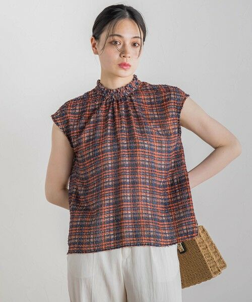 Droite lautreamont/ドロワットロートレアモン 【WEB限定】カットジャガードチェックプリントブラウス オレンジ M Droite lautreamont/ドロワットロートレアモン 【WEB限定】カットジャガードチェックプリントブラウス オレンジ M