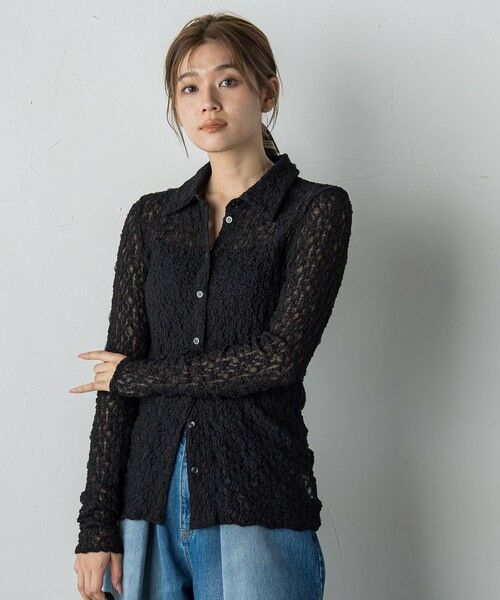 Droite lautreamont/ドロワットロートレアモン フラワーシャーリングレースカットソー&#8810;洗濯機で洗える&#8811; ブラック M