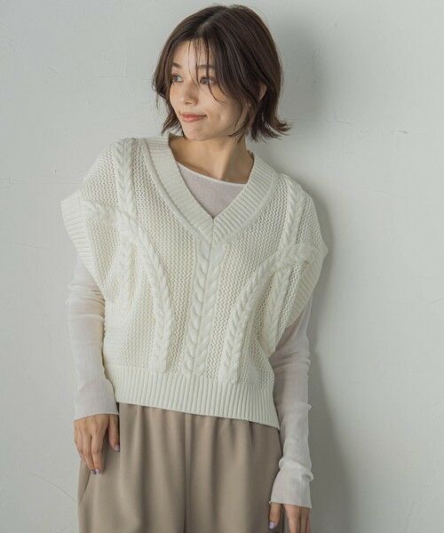 Droite lautreamont / ドロワットロートレアモン ダウンジャケット・ベスト | メッシュケーブルニットベスト≪手洗い可能≫ | 詳細5