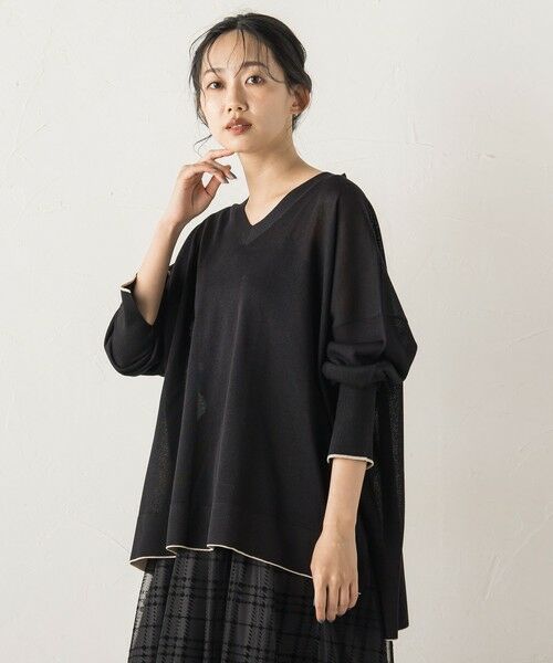 Droite lautreamont / ドロワットロートレアモン ニット・セーター | Vネックバイカラープルオーバー≪手洗い可能≫ | 詳細5