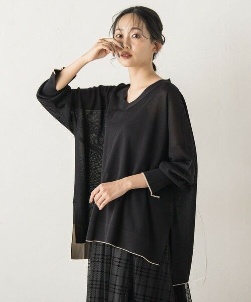 Droite lautreamont/ドロワットロートレアモン Vネックバイカラープルオーバー≪手洗い可能≫ ブラック M Droite lautreamont/ドロワットロートレアモン Vネックバイカラープルオーバー≪手洗い可能≫ ブラック M