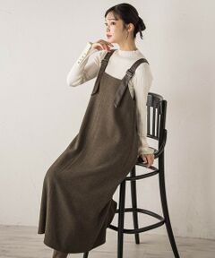 Droite lautreamont / ドロワットロートレアモン ロング・マキシ丈ワンピース | ミックスツイード×レザーライクジャンスカ≪洗濯機で洗える≫