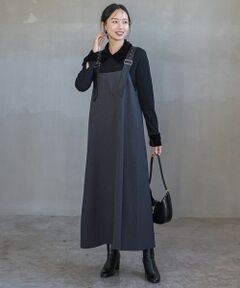 Droite lautreamont / ドロワットロートレアモン ロング・マキシ丈ワンピース | ミックスツイード×レザーライクジャンスカ≪洗濯機で洗える≫