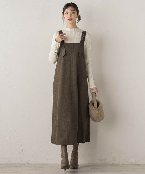 Droite lautreamont / ドロワットロートレアモン ロング・マキシ丈ワンピース | ミックスツイード×レザーライクジャンスカ≪洗濯機で洗える≫ | 詳細1