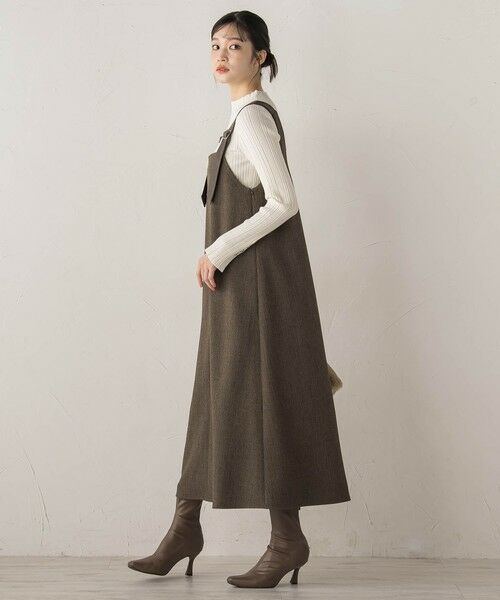 Droite lautreamont / ドロワットロートレアモン ロング・マキシ丈ワンピース | ミックスツイード×レザーライクジャンスカ≪洗濯機で洗える≫ | 詳細2