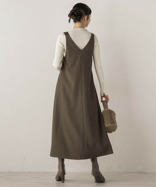 Droite lautreamont / ドロワットロートレアモン ロング・マキシ丈ワンピース | ミックスツイード×レザーライクジャンスカ≪洗濯機で洗える≫ | 詳細3