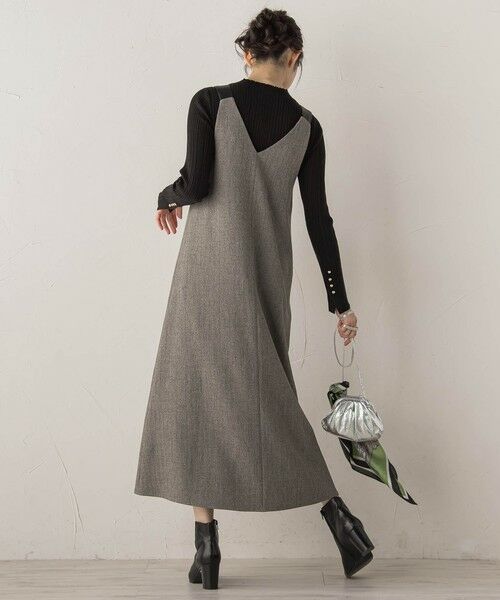 Droite lautreamont / ドロワットロートレアモン ロング・マキシ丈ワンピース | ミックスツイード×レザーライクジャンスカ≪洗濯機で洗える≫ | 詳細5