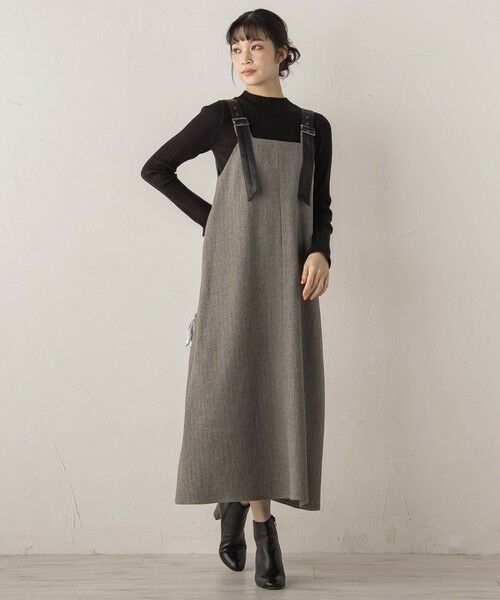 Droite lautreamont / ドロワットロートレアモン ロング・マキシ丈ワンピース | ミックスツイード×レザーライクジャンスカ≪洗濯機で洗える≫ | 詳細6