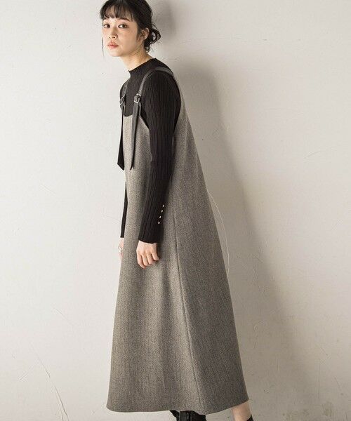 Droite lautreamont / ドロワットロートレアモン ロング・マキシ丈ワンピース | ミックスツイード×レザーライクジャンスカ≪洗濯機で洗える≫ | 詳細7