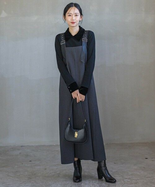 Droite lautreamont / ドロワットロートレアモン ロング・マキシ丈ワンピース | ミックスツイード×レザーライクジャンスカ≪洗濯機で洗える≫ | 詳細14