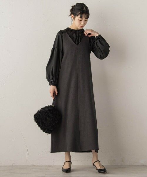 Droite lautreamont / ドロワットロートレアモン ロング・マキシ丈ワンピース | ミックスツイード×レザーライクジャンスカ≪洗濯機で洗える≫ | 詳細20