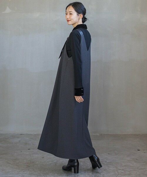 Droite lautreamont / ドロワットロートレアモン ロング・マキシ丈ワンピース | ミックスツイード×レザーライクジャンスカ≪洗濯機で洗える≫ | 詳細15