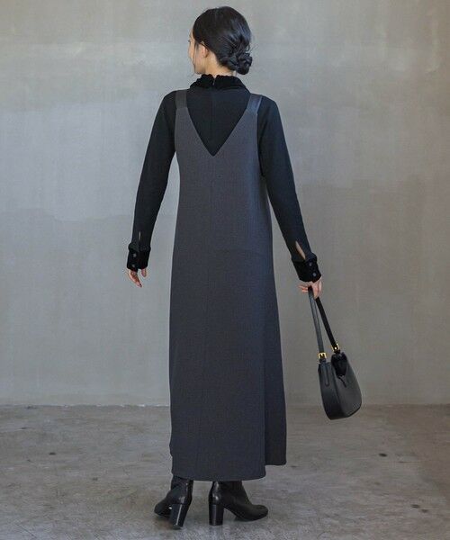 Droite lautreamont / ドロワットロートレアモン ロング・マキシ丈ワンピース | ミックスツイード×レザーライクジャンスカ≪洗濯機で洗える≫ | 詳細16