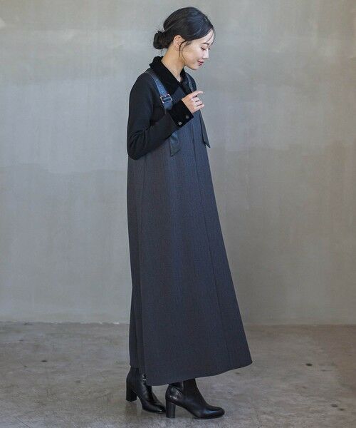 Droite lautreamont / ドロワットロートレアモン ロング・マキシ丈ワンピース | ミックスツイード×レザーライクジャンスカ≪洗濯機で洗える≫ | 詳細17