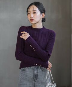 Droite lautreamont / ドロワットロートレアモン ニット・セーター | 袖ボタンランダムリブニット≪手洗い可能≫