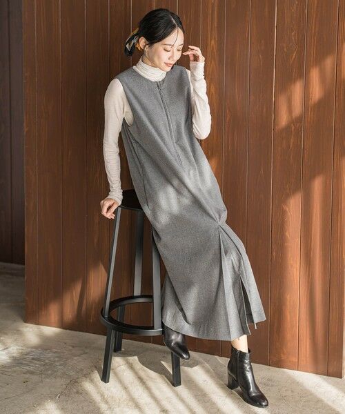 Droite lautreamont/ドロワットロートレアモン 裏起毛サキソニーワンピース&#8810;手洗い可能&#8811; チャコールグレー M