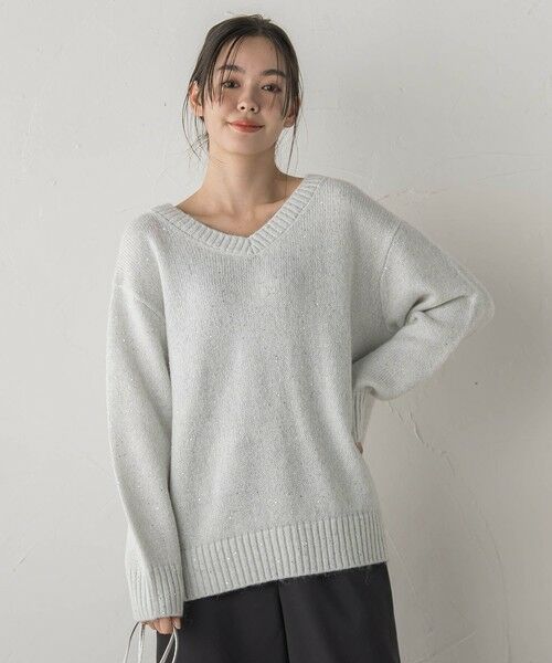 Droite lautreamont / ドロワットロートレアモン ニット・セーター | スパンコールVネックニット≪手洗い可能≫ | 詳細1