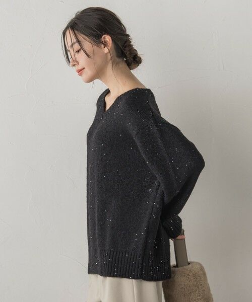 Droite lautreamont / ドロワットロートレアモン ニット・セーター | スパンコールVネックニット≪手洗い可能≫ | 詳細11