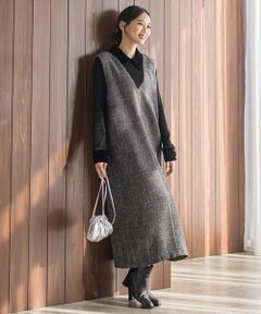 Droite lautreamont / ドロワットロートレアモン ロング・マキシ丈ワンピース | ツィードVネックジャンスカワンピース