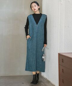 Droite lautreamont / ドロワットロートレアモン ロング・マキシ丈ワンピース | ツィードVネックジャンスカワンピース